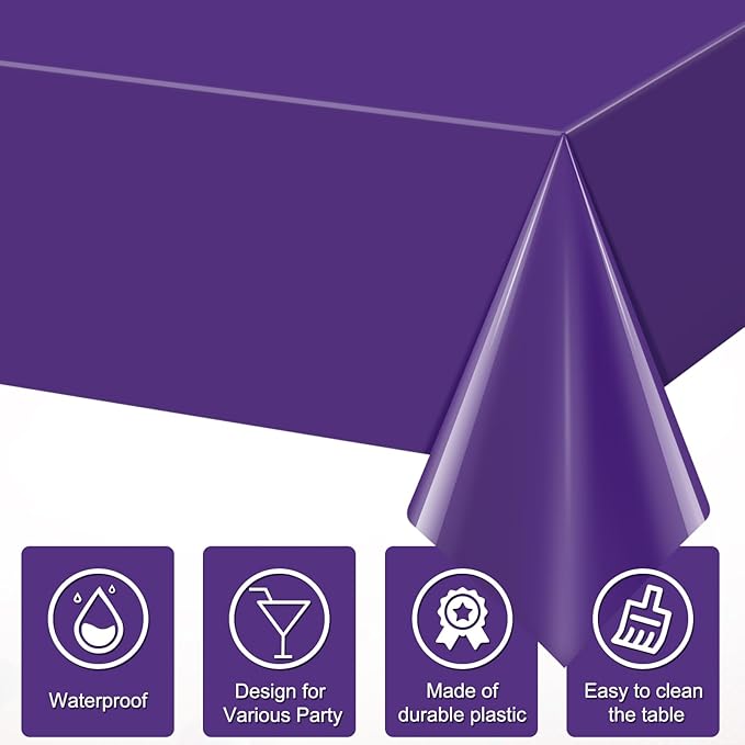 3Pcs Deep Purple Tablecloth,Disposable Plastic Tablecloths,Waterproof Purple Rectangle Table Cover for Graduation Birthdays Weddings Anniversary Party Decorations,54 x 108 Inch