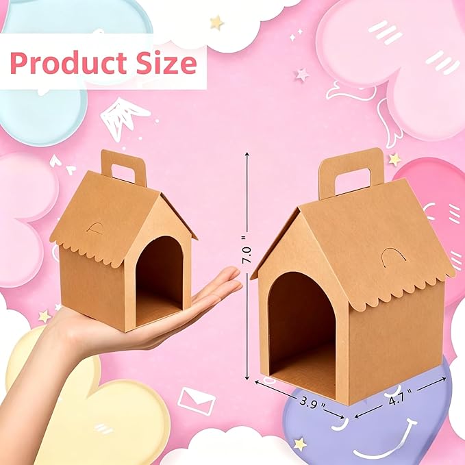 ACUDUDOMA 24 Pcs Dog Party Favors Boxes with Handle, Foldable Dog House Shaped Treat Gift Boxes with Holes for Puppy Pet Adoption, Kid DIY Crafting, Birthday Back to School Party Supplies