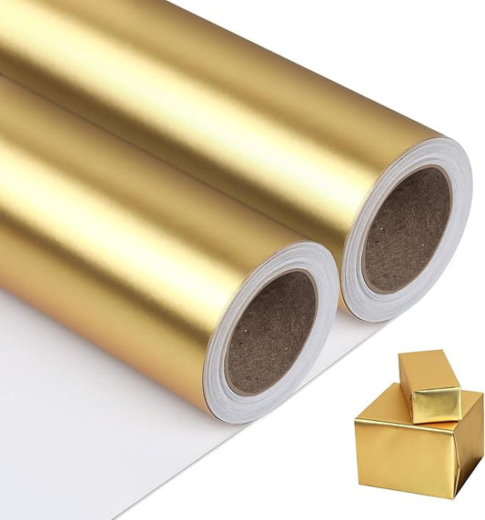 NESCCI Matte Metal Gold Wrapping Paper, Solid Color Paper-2 Roll,17 Inches X 32.8 Feet Per Roll,Gift Wrapping Paper,Perfect for Wedding,Valentine's Day,Birthday,Baby Shower,DIY Bouquet