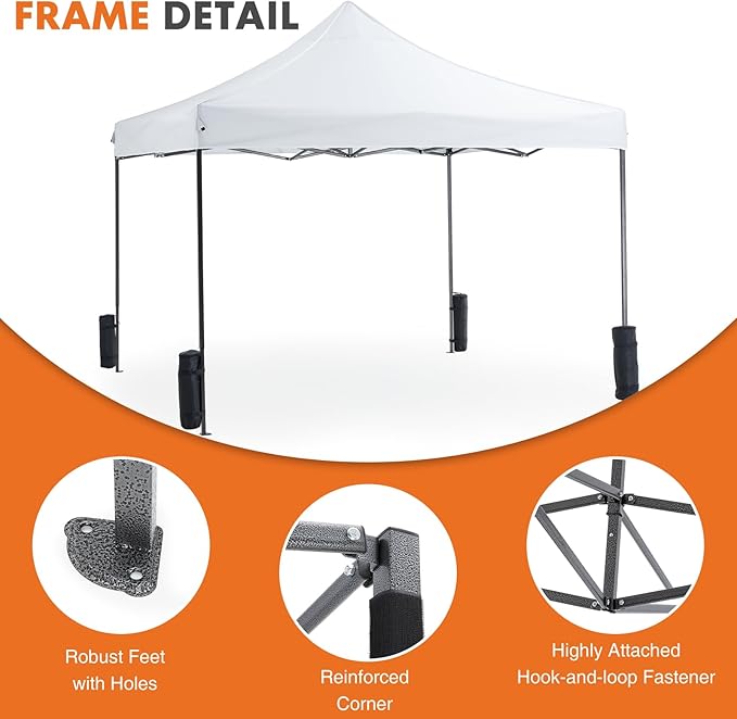 OLIXIS 10x10 Ft Pop Up Canopy Tent, Waterproof Outdoor Canopy, Portable Instant Shade Shelter with Sandbags for Beach, Backyard, Parties, Camping and Commercial Events, Bright White