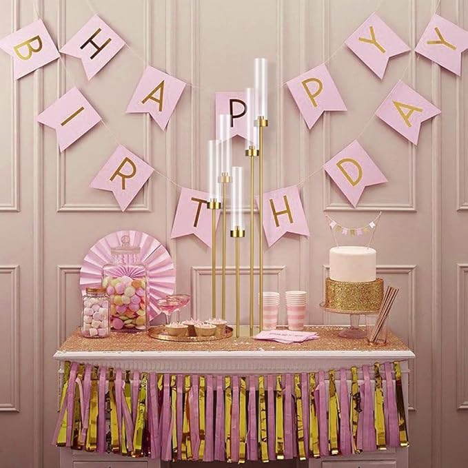 6PCS 5 Arm Candle Holder for Wedding Table,39.4'' Tall Gold Floor Candelabra with Acrylic Lampshade for Birthday Party Home Decoration,Fit LED Taper Candles