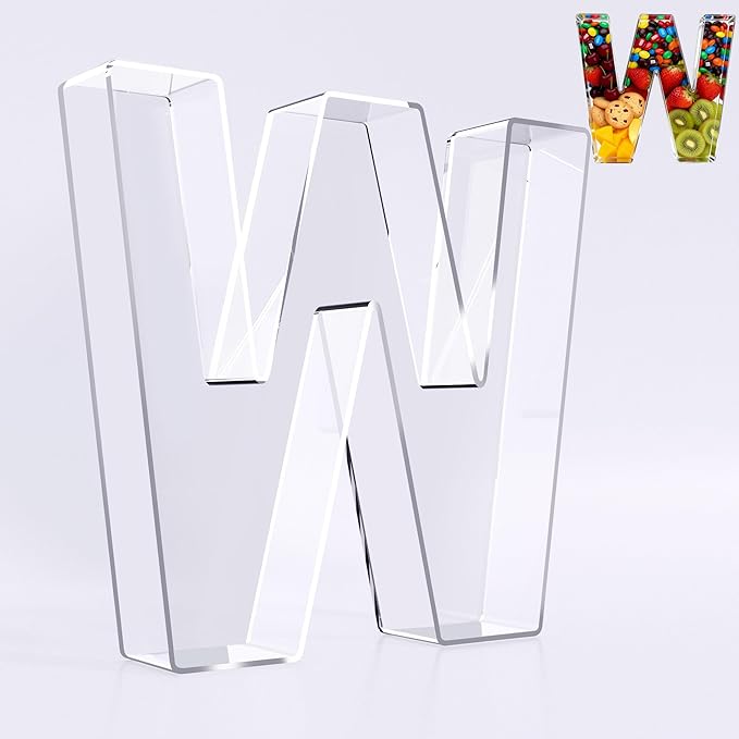 Ledido 10’’ Acrylic Letter Charcuterie Board Box, Reusable Fillable Serving Tray for Candy Cake Fruit Snack, Easy-Clean Acrylic Charcuterie Tray for Birthday Anniversary Party Decorations, Letter W