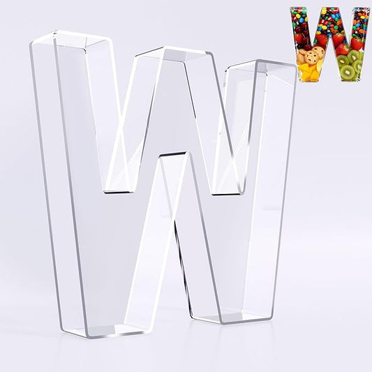 Ledido 10’’ Acrylic Letter Charcuterie Board Box, Reusable Fillable Serving Tray for Candy Cake Fruit Snack, Easy-Clean Acrylic Charcuterie Tray for Birthday Anniversary Party Decorations, Letter W