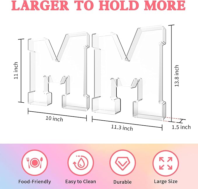 13.8" Acrylic Letter Charcuterie Tray, Charcuterie Letters Fillable Box for food, Reusable Serving Cake Candy Dish Display Tray for Birthday Anniversary Party Decoration (Letter M)