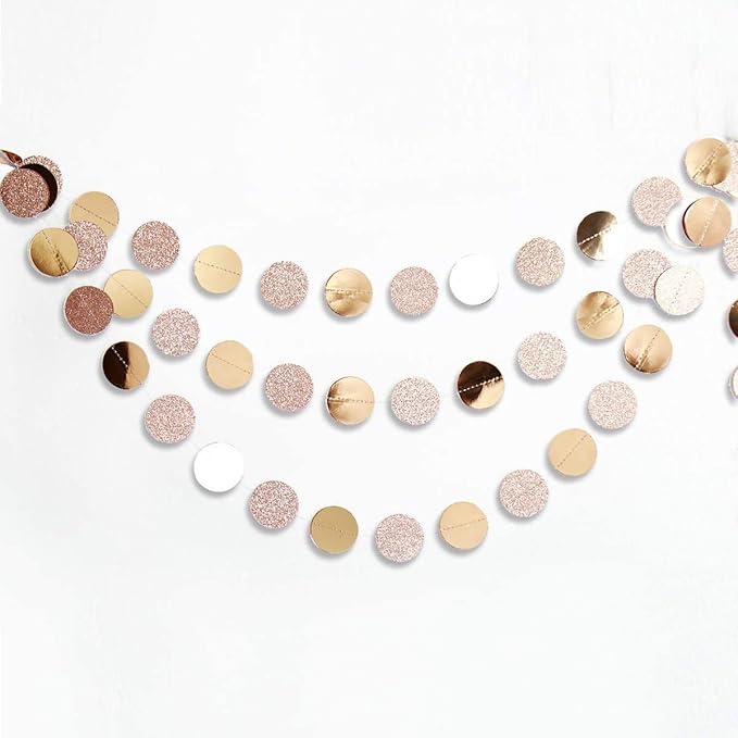 Decor365 Glitter Champagne Gold Party Decorations Gold Birthday Decorations Hanging Circle dot Gold Garlands Streamers Banner Backdrop Bridal Shower Bachelorette Graduation Holiday Party Decor