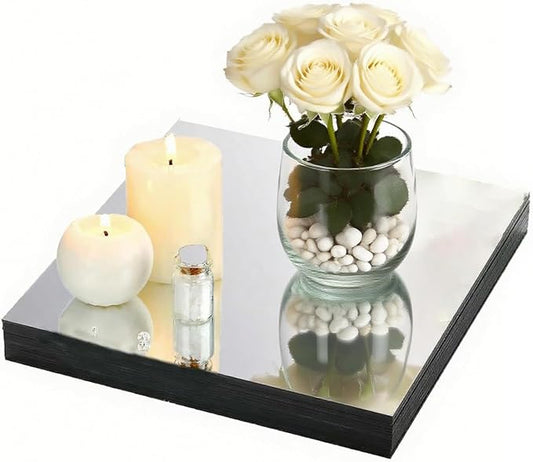 12 Pack Square Mirror Centerpieces for Tables Decorations, 10" Acrylic Square Mirror Tray Candle Plate 2mm Thickness Mirror Centerpiece Table Decorations for Wedding Decorations Party, Wall Decor