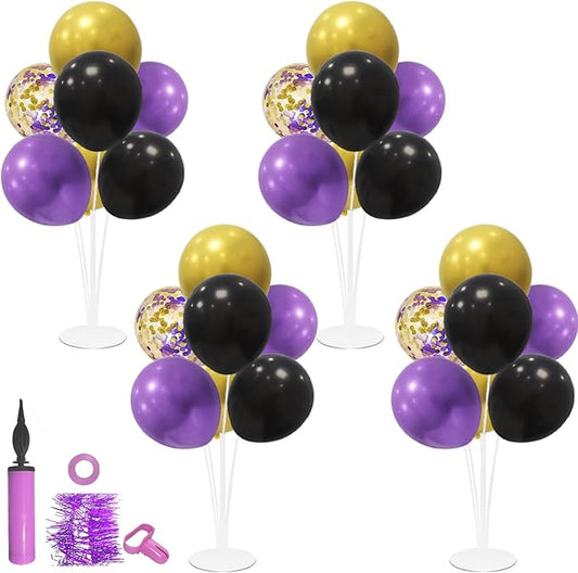 ZJDHPTY Halloween Decorations,4 Set Balloon Stand with Purple Black Gold Balloons,Balloon Centerpieces for Birthday Graduation Wedding Retirement Anniversary Homecoming Indoor Party Decorations