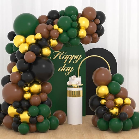Dark Green Black Gold Brown Balloon Garland Arch Kit, Green Black Balloon Gold, Brown Balloons for Football Birthday Graduation Prom Camo Jungle Safari Baby Shower Party Decorations