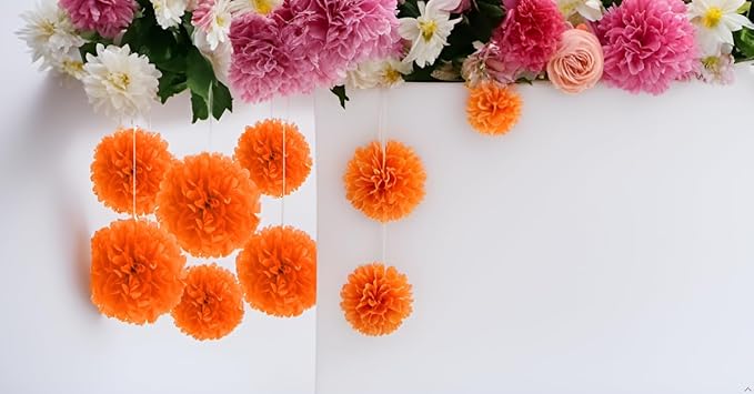 Binpeng Paper Pom Poms Hanging Paper Flower Ball Wedding Party Celebrations Decorations Outdoor Decoration Flowers Craft for Party Birthday Party (BIN-Orange 6pk)