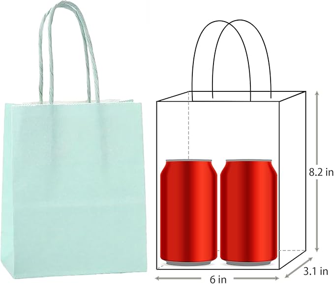 ADIDO EVA 25 Pcs Macaron Green Gift Bags Small Paper Bags with Handles for Party Favor (8.2 x 6 x 3.1 in)