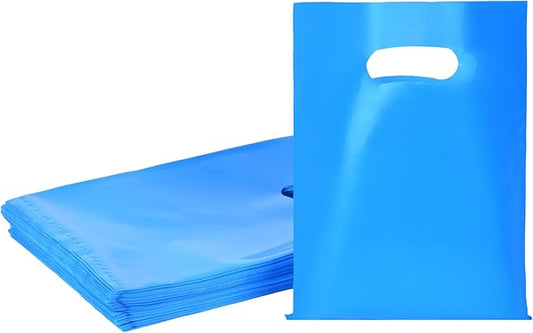 100 PCS Blue Small Gift Bags, 6"x8" Merchandise Bags for Small Businesses, Goodie Bags Party Favor Bags for Kids, Treat Bag Retail Bag with Handle for Kids Birthday, Christmas