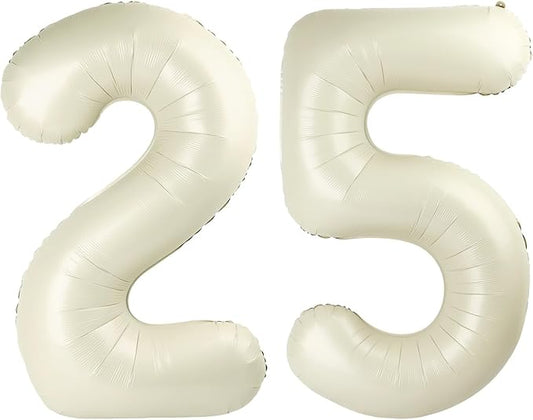 25 Balloon Numbers, Happy 25th Birthday Decorations for Women, Cream 40 Inch Foil Large Ballon for 2 5 25 52 Birthday Party Wedding Anniversary Supplies