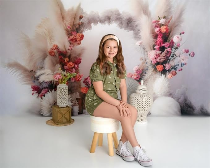 Kate Boho Flowers Photography Backdrop 1St Birthday Arch Floral White Wall Photoshoot Background Photographic Studio Photo Props,10x8ft