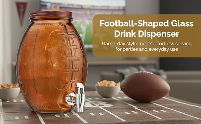 Football Drink dispenser, Glass Beverage Dispenser For Football Party & decorations, Drink Dispenser With 100% Leakproof Spigot Perfect For Parties And Daily Use 1 GALLON