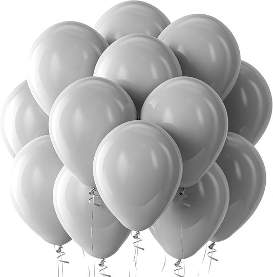Bezente Gray Balloons Latex Party Balloons - 100 Pack 12 inch Round Helium Pastel Grey Balloons for Birthday Bridal Shower Wedding Anniversary Party Decorations