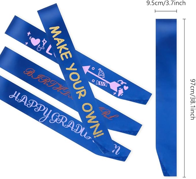 MDOZQ 36 Pcs Satin Sash - Royal Blue Plain Sash - Bridal Shower Decorations - Sashes For Birthday, Wedding, Graduation, DIY, Beauty Pageant, Hen Party, Homecoming