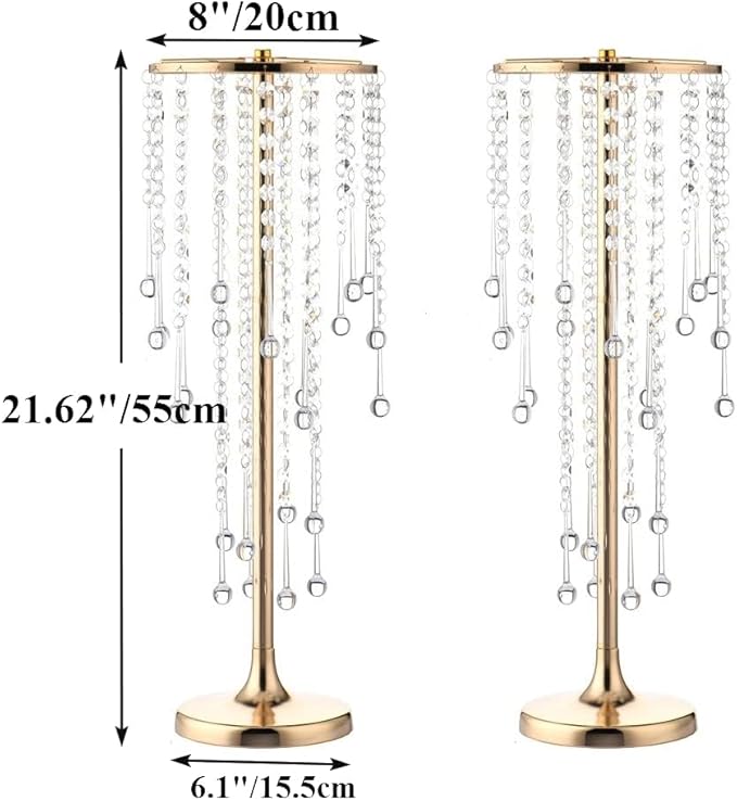 21.6in Gold Wedding Centerpieces for Table, 2Pcs Tall Vases Wedding Centerpieces with Sparkling Crystal Beads, Metal Flower Stand for Wedding Reception Party Events Home Decor