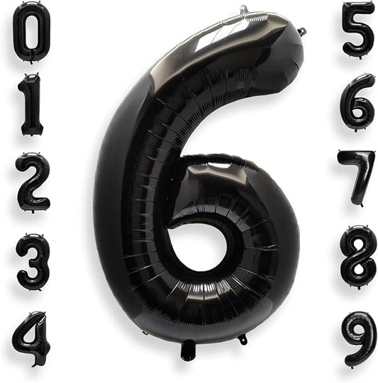 AULE 40 Inch Big Black 6 Balloon Number Large Foil Helium Number Balloons 0-9 Jumbo Giant Happy 6th Birthday Party Decorations for Boy or Girl Huge Mylar Anniversary Party Supplies