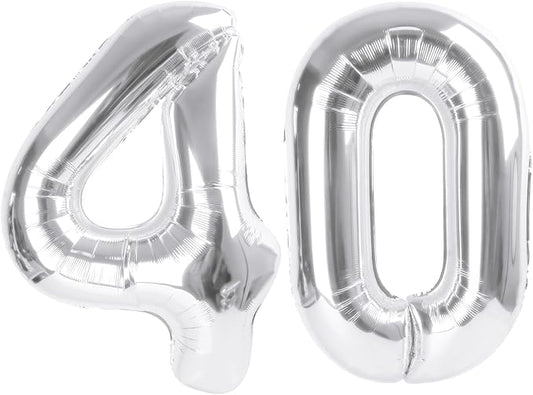 Numbers 40 Balloons, 40 Inch Silver 40th Birthday Decoration for Women & Men, Large Foil Party Decorations for Engagement Celebration Memorial Day's Supplies