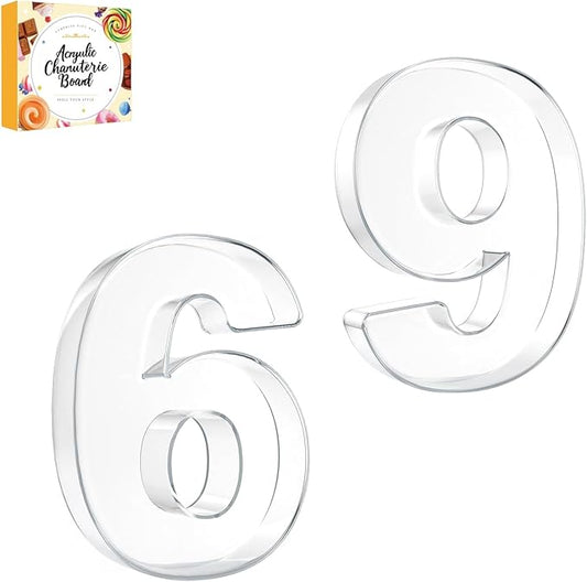 10" Acrylic Charcuterie Letters Fillable Tray, Reusable Alphabet Number Shaped Serving Plates for Charcuterie Board, Display Fruit, Candy, Cake, Party Decor, Birthday, Anniversary（6 or 9）