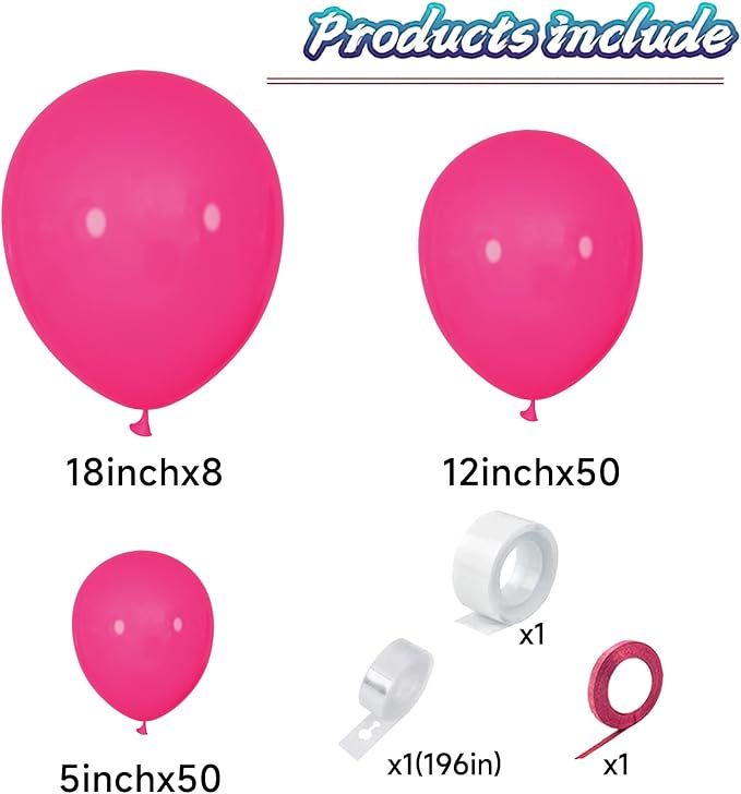 Hot Pink Balloon Arch Kit 111Pcs 18 12 5 Inch Latex Party Balloons Garland for Birthday Baby Shower Wedding Engagement Anniversary Christmas Party Decorations