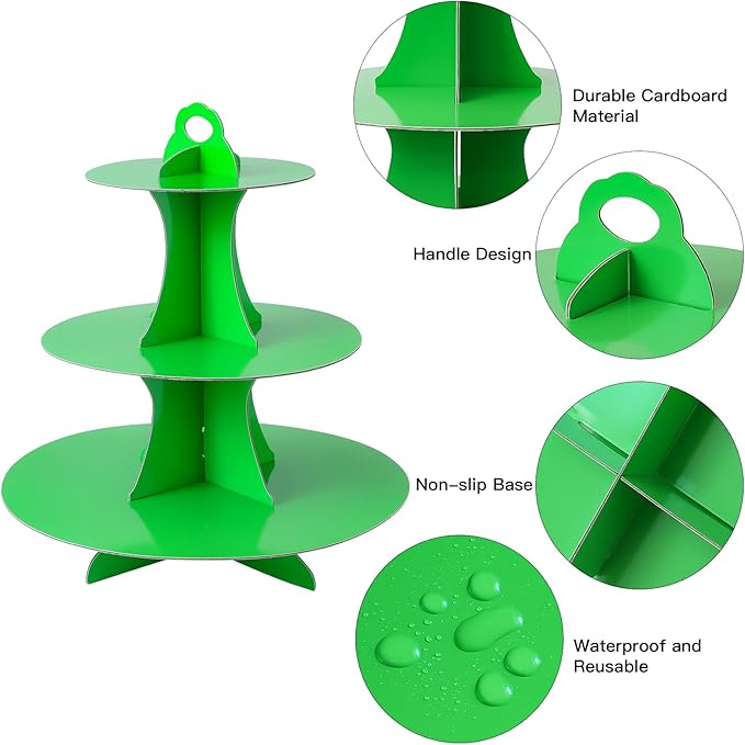 Soleebee 3-Tier Round Cupcake Stand, Cardboard Cupcake Tower, Dessert Cup Cake Stand Tower for Birthday Wedding Party Decoration, Cupcake Tier Stand 2 Set (Green)