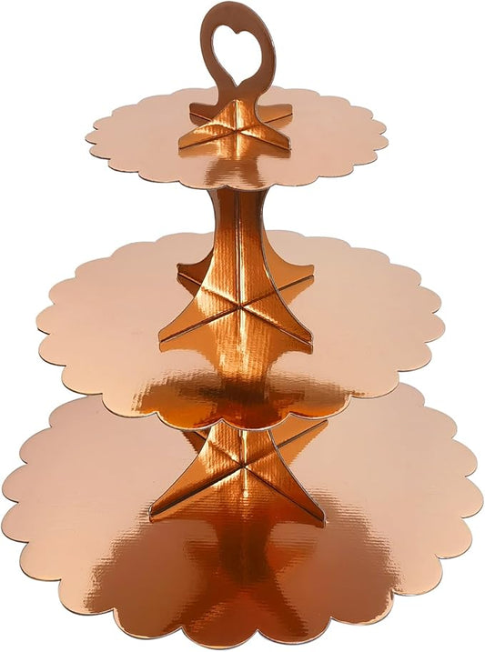 Rose Gold 3 Tier Cupcake Stand, Holds 24 Cupcakes, Cardboard Tower for Parties & Showers (1 Pack)