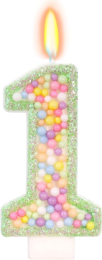 Birthday Candles - Number 1 Candle, Colorful Macaron Candles for Boys/Girls, Green Cake Decorations, Dinosaur Themed Party Supplies