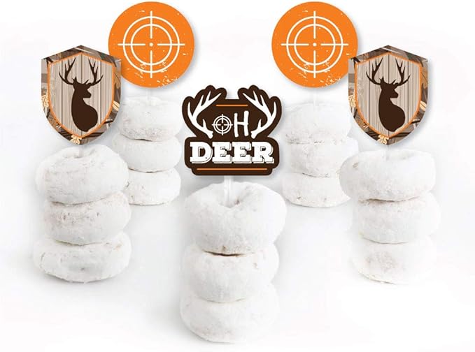 Big Dot of Happiness Gone Hunting - Dessert Cupcake Toppers - Deer Hunting Camo Baby Shower or Birthday Party Clear Treat Picks - Set of 24