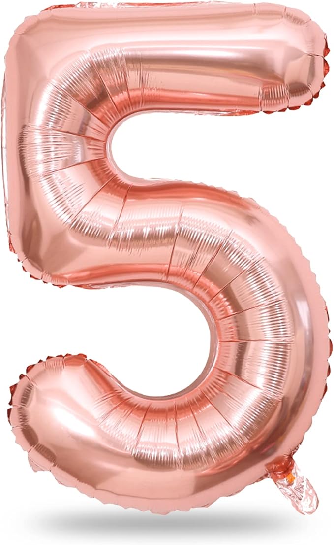 40 Inch Rose Gold Large Numbers Balloons 5, Self Inflating Digit 5 Helium Balloons for 5th Girls, Foil Mylar Big Number Balloons Set 0-9 for Women Birthday Party Anniversary Supplies Decorations