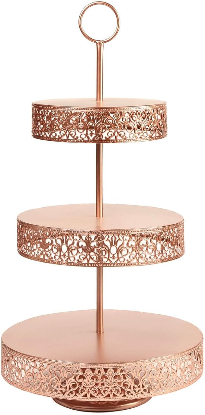 Efavormart 23" Tall 3-Tier Blush/Rose Gold Metal Reversible Cupcake Stand, Dessert Holder, Display Serving Tray
