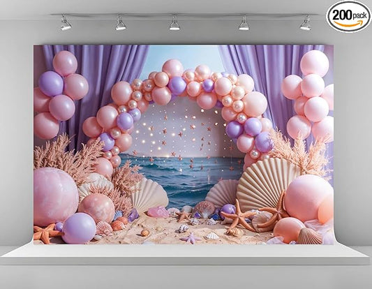 Kate 10x6.5ft Happy Birthday Party Backdrops for Photography Colorful Balloons Background Hawaii Sand Starfish Shell Backgrounds Bridal Baby Shower Portrait Studio Backdrop
