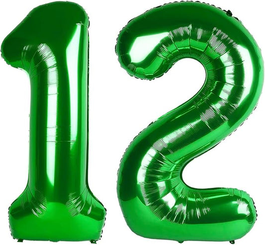 Balloons 12 Number 40 Inch, Dark Green Large Number Balloons Birthday Gift for 12 21 Years Old, Maylar Balloon Decorations for Wedding Engagement Graduations Memorial Day's