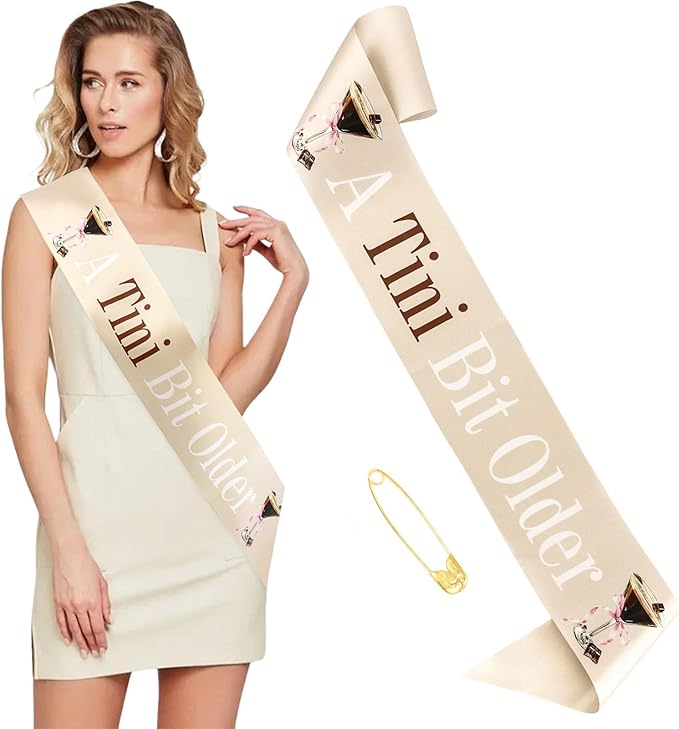 A Tiny Bit Older Birthday Sash - Coffee Brown Satin Sash with White Foil Martini Birthday Decorations for Women Funny Espresso Martini Themed Bachelorette Bridal Shower Supplies