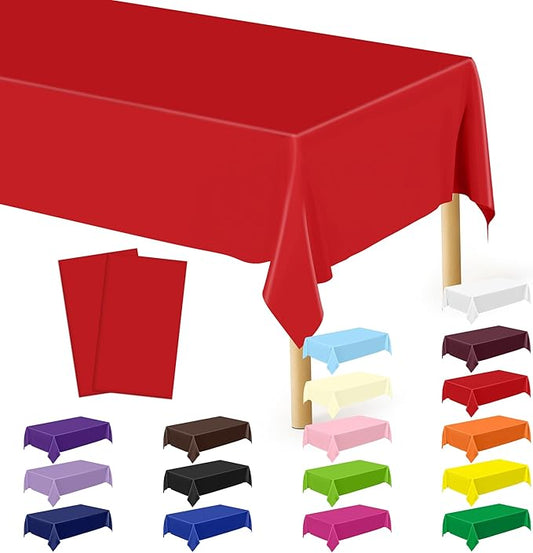 QZYL 2 Pack Picnic Table Cover, 108 x 54 Inches Red Plastic Table Cloths, Red Disposable Tablecloth Rectangle Tablecover, Waterproof Decorations Party Supplies for Wedding Anniversary Home