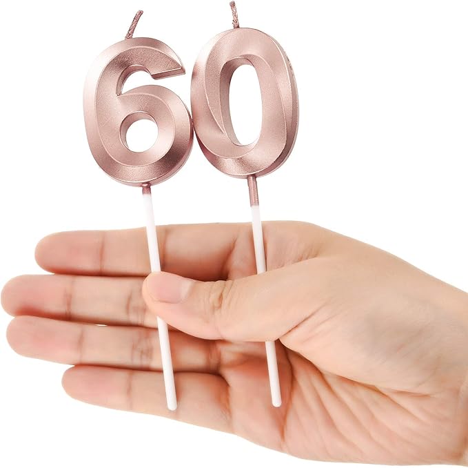 BBTO 60th & 6th Birthday Candles Number Candles Cake Topper Decoration for Birthday Wedding Anniversary Celebration Supplies(Rose Gold)
