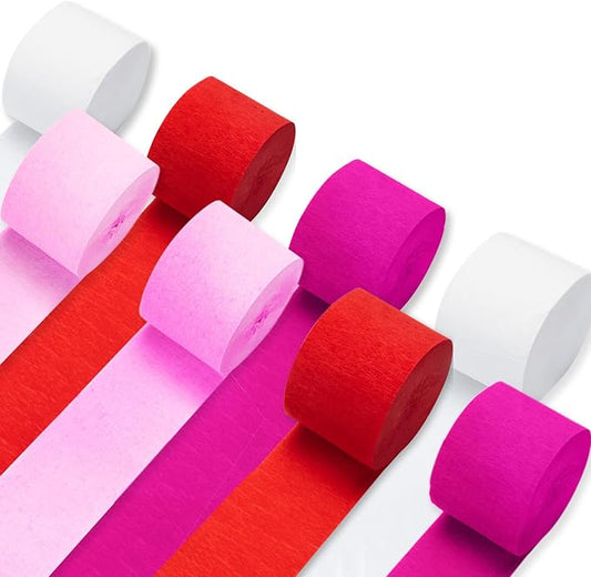 PIGETALE Crepe Paper Streamers 8 Rolls 656ft, Pack of Red, Hot Pink, Peach and White Party Streamers for Bachelorette Girl Birthday Party Baby Shower Reunion Wedding Decorations (1.8Inch x 82Ft/Roll)