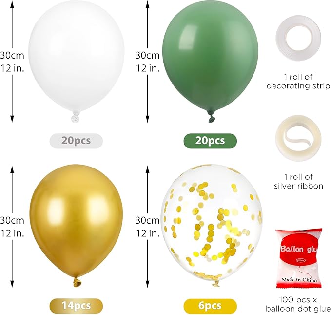 60PCS Green and Gold Balloons,GAGAKU 12 Inch Latex Confetti Balloons, Metallic Green Glod Latex Balloons with White, Party Balloons for Women Kids Birthday Wedding Bride Bachelorette Retirement