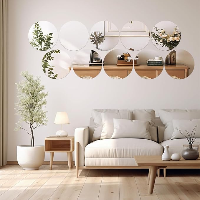 14PCS 10inch Round Mirrors for Centerpieces for Tables, Acrylic Circle Mirror Tiles 12" Candle Mirror Tray for Table Centerpieces Wedding Valentines Christmas Party Decorations