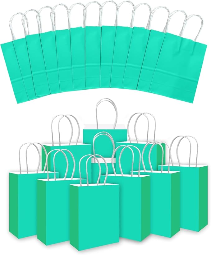 qiqee 24PCS Small Gift Bag with Handles Bulk 8.3"x6"x3" Gift Bags Light Green Bags Multiple Uses (Small Size)