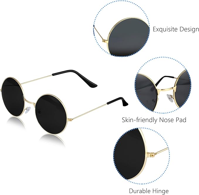 ONESING 8-20 Pairs Round Hippie Sunglasses Circle Sunglasses for Women Glasses Multicoloured Hippie Headband Disco Party