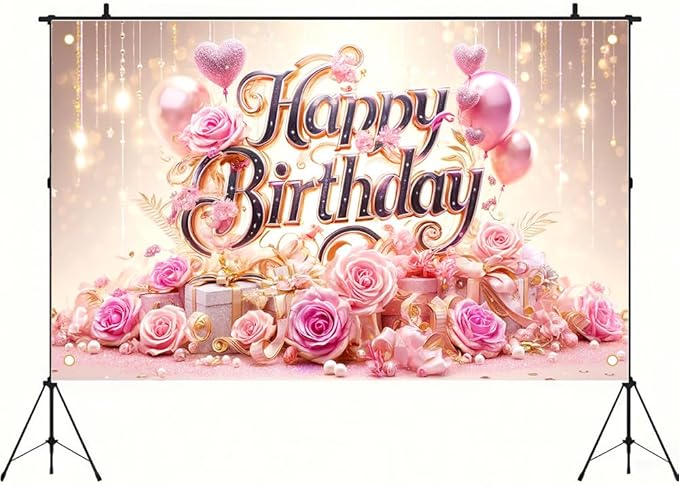 Happy Birthday Party Banner, Colorful Floral Party Decorations for Birthday Celebration, 71x43in Photo Backdrop for Party, Home Decor, Event Decorations