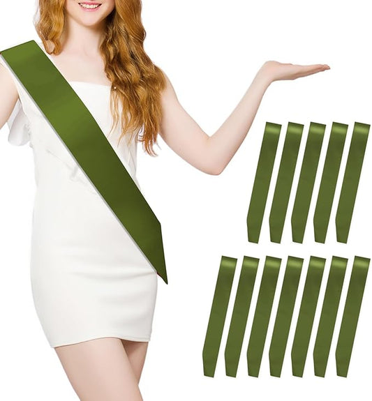 12 Pcs Mossgreen Satin Sash - Plain Sash for Birthday, Wedding, Graduation, DIY, Beauty Pageant, Hen Party, Homecoming