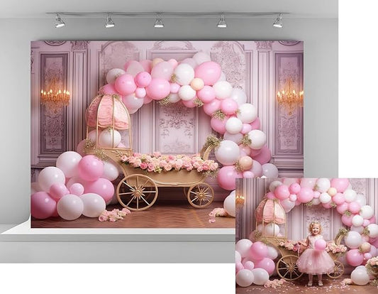 Kate 7x5ft Sweet 1st Birthday Party Backdrops for Photography Colorful Balloons Background Baby Bassinet Pink Flowers Backgrounds Children Birthday Party Cake Smash Studio Backdrop