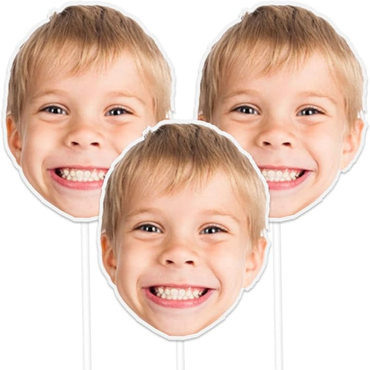 Head Cutouts on a Stick, Custom Fat Face Head on a Stick with Photo Face Fan for Birthday Graduation Wedding Party(3 pcs-Same Photo)