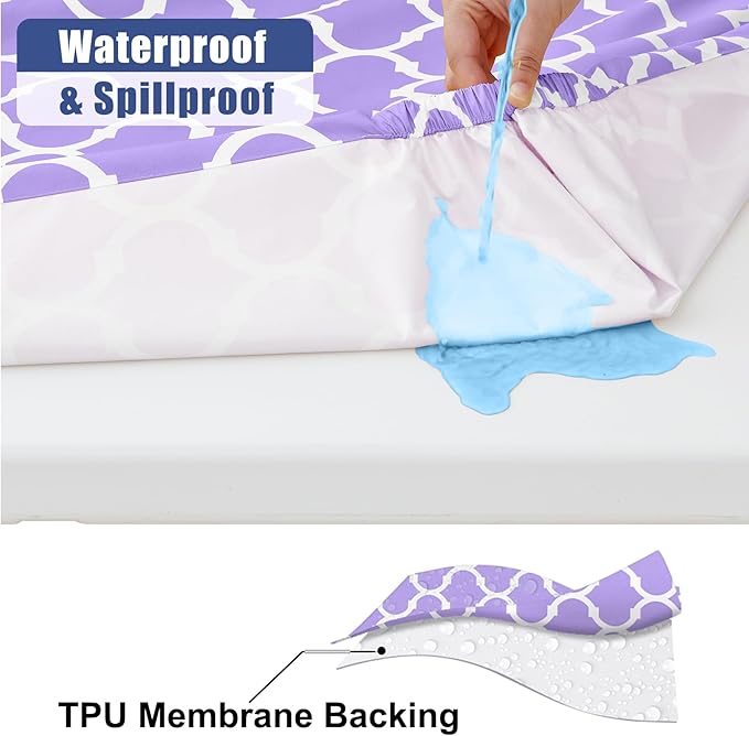 Smiry Picnic Table Cover with Bench Covers, Waterproof Elastic Fitted Tablecloth for 6 Foot Tables, Washable Polyester Tablecloths for Camping, Indoor & Outdoor (Lavender, 30x72 Inch 3-pc Set)