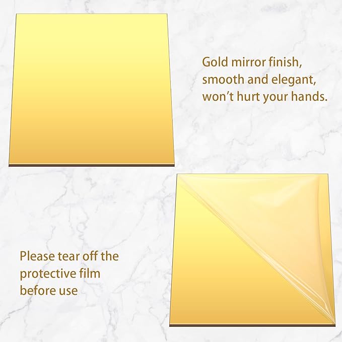 Thyle 12 Pcs Acrylic Square Mirrors for Tables, Centerpieces, Wall, Wedding, Baby Shower Party, Gold, 8 Inch, 1 mm Thickness