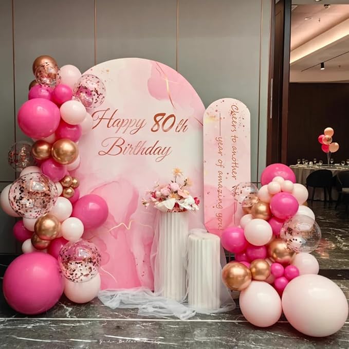 MEBAY Rose Red Pink Champagne Balloon Arch Garland Kit, 146 Pcs Hot Pink Confetti Rose Gold Tender Pink White Balloons for Graduation Birthday Party Baby Shower Wedding Decorations