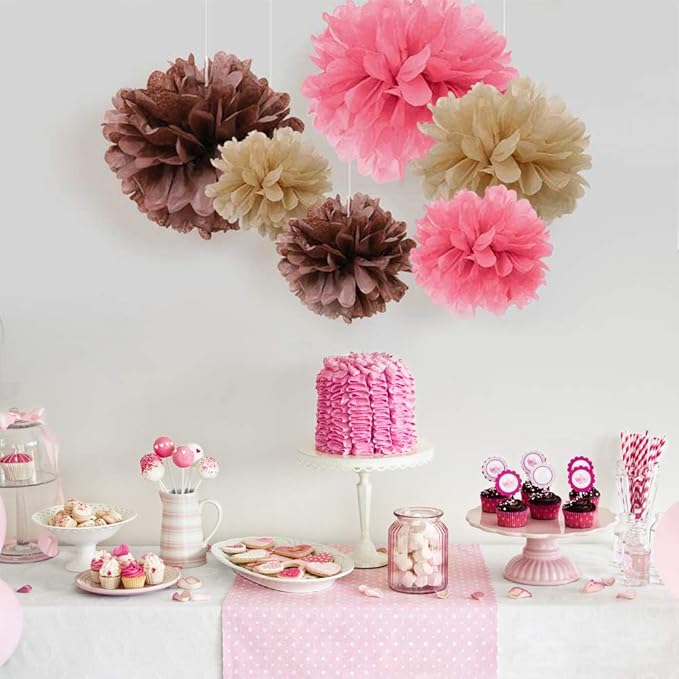 Binpeng Paper Pom Poms Hanging Paper Flower Ball Wedding Celebrations Decorations Outdoor Decoration Flowers Craft for Birthday Party (Gray 6PCS)