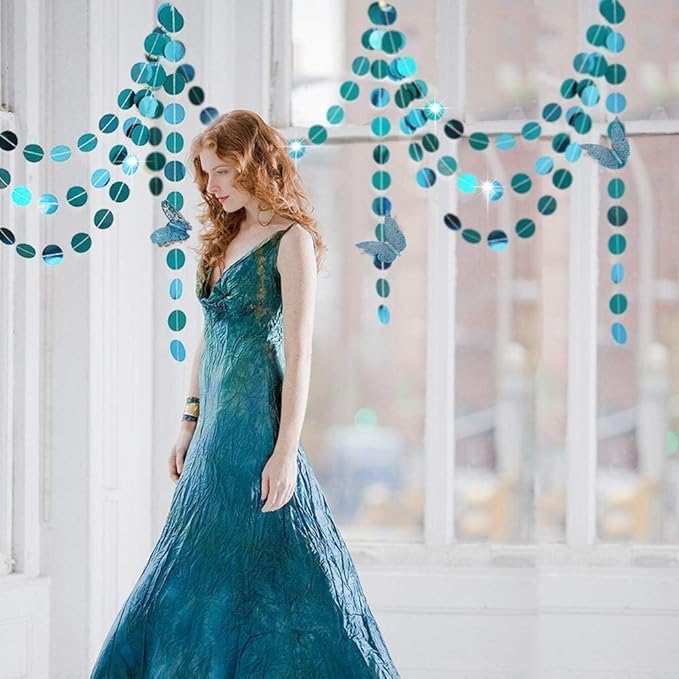Cheerland Teal Blue Garland Hanging Party Decorations Baby Shower Banner Backdrop Wedding Decor Metallic Dot Streamer Party Birthday Decor Teal Wedding Reception Decorations Under The Sea Theme